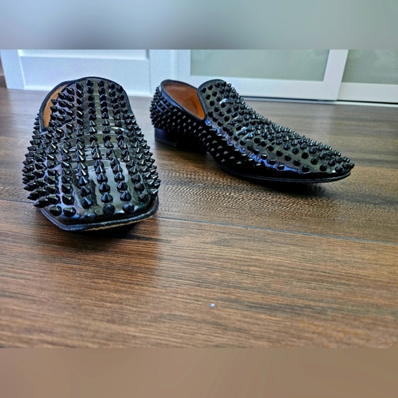 Louboutin Men's Black Dandelion Spikes Flat Patent - Size 45 US 11 - Picture 9 of 16